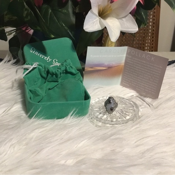 ๐น2XHP- CAROLYN POLLACK STERLING SILVER MOONSTONE&TWO SMALL AMETHYST RING/SIZE 7 - Picture 9 of 11